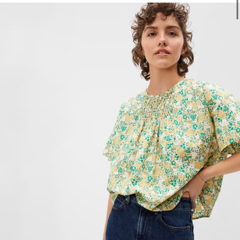 Everlane Mockneck Smocked Top